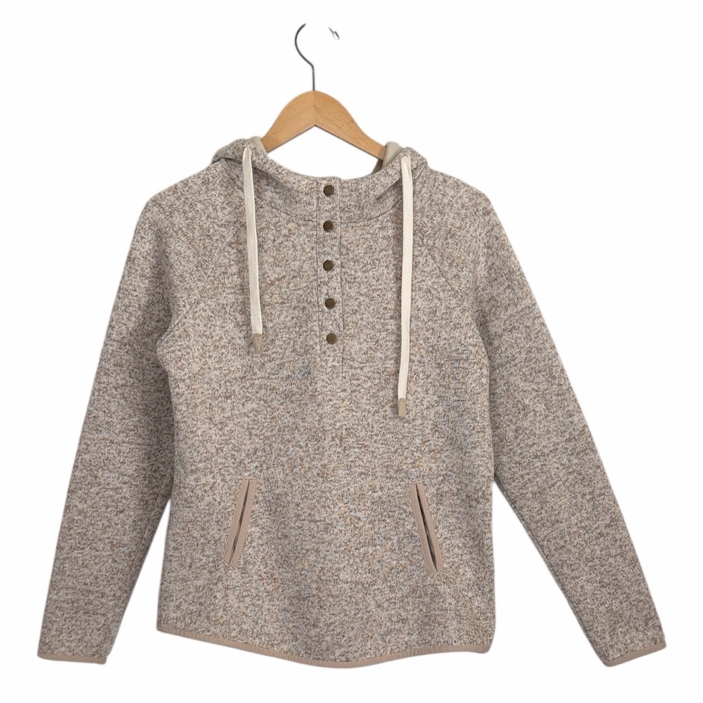 THREAD & SUPPLY WOMENS BEIGE HOODIE PULLOVER 5 SNAPS FRONT POCKETS SISE SMALL
